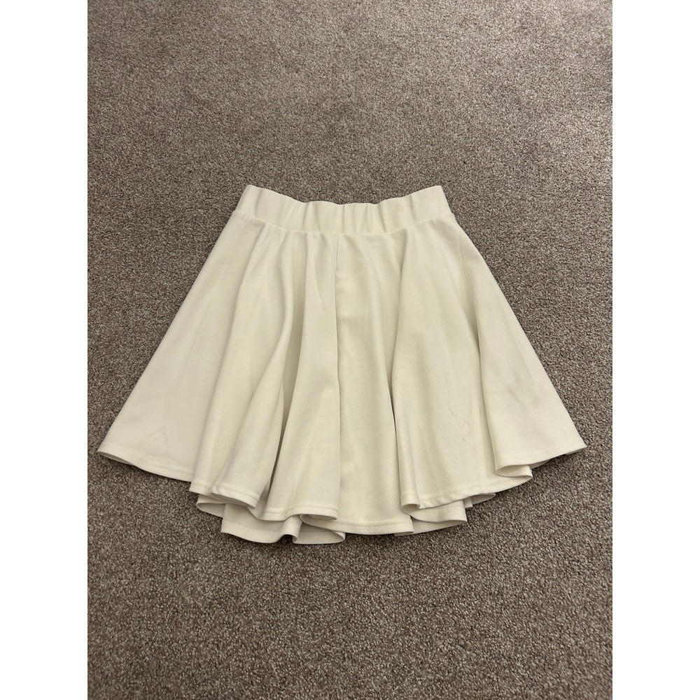 Kathy Skater Skirt Womens L White Good Elastic Waist Flared Mini Skirt